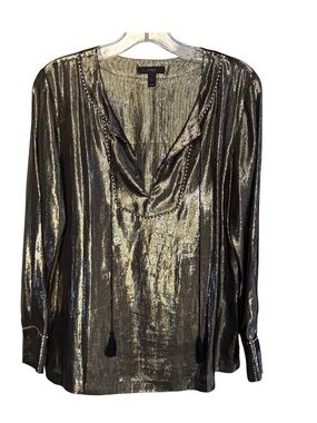 J.Crew Metallic Sheer Silk Long Sleeve Elevated Boho Blouse Size 6 Mobwife